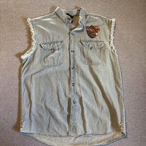Bikers Edge Denim Cutoff Sz 3XL Button Down American Motorcycle Eagle Emblem